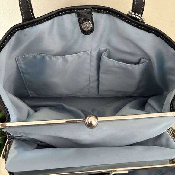 Coach F15658 Black Stitch Signature Leather Framed Carryall KissLock Tote Bag - Picture 6 of 13